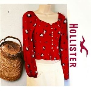 Hollister vintage 90s cropped red floral top size xs